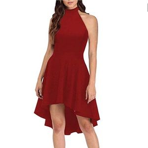 Dresses - Cocktail High Low Halter Top Red Dress Dresses - Cocktail High Low Halter Top Red Dress